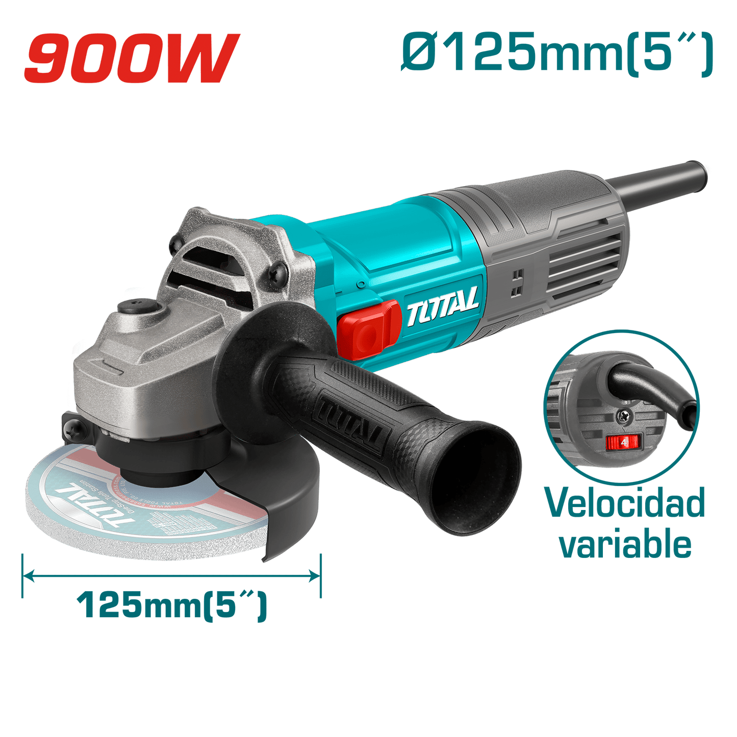 AMOLADORA ANGULAR 05'' 125mm 900W M14 5000-12000RPM VARIABLE MANGO CORTO INDUSTRIAL