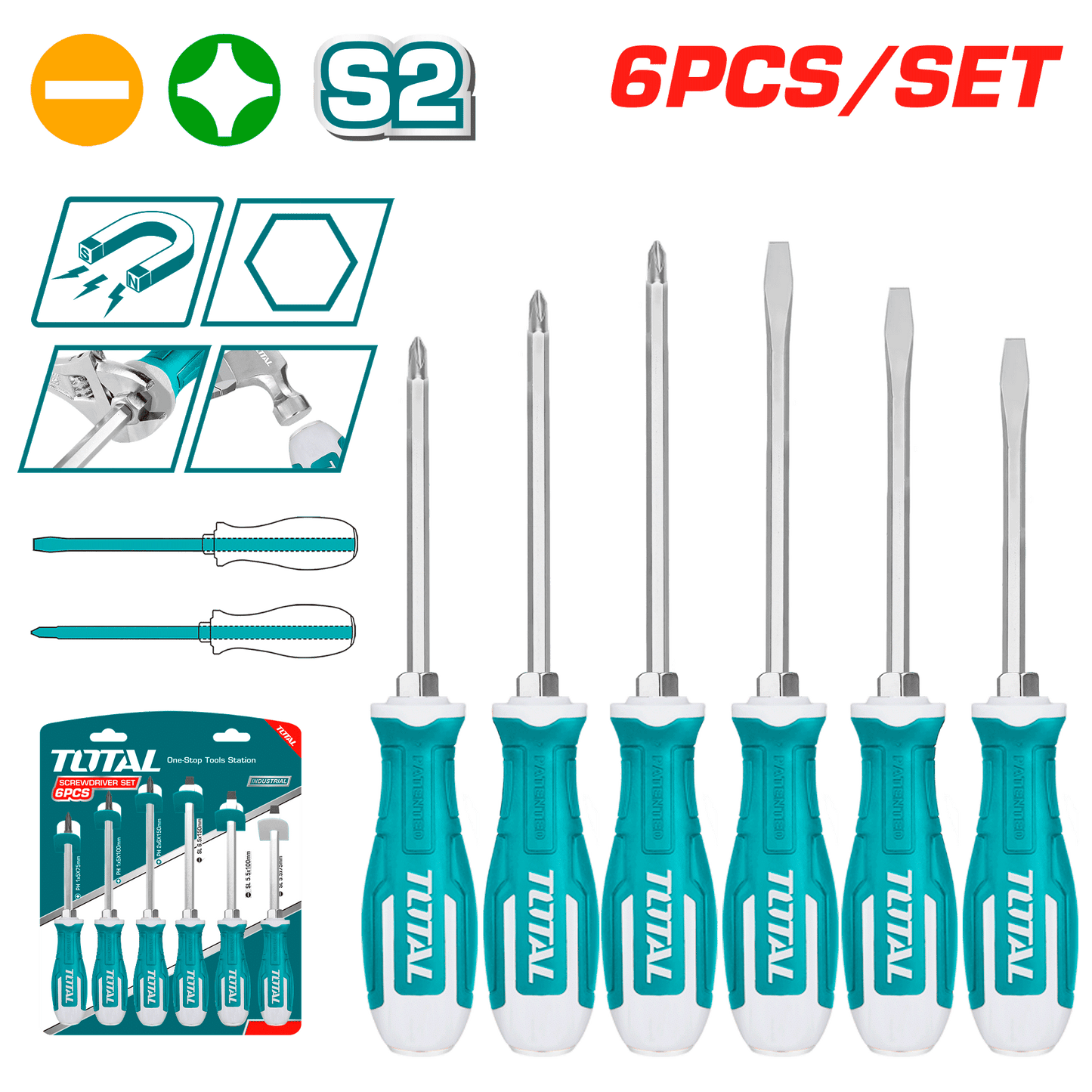 SET DESTORNILLADORES DE GOLPE S2 06PZS EJE HEX INDUSTRIAL