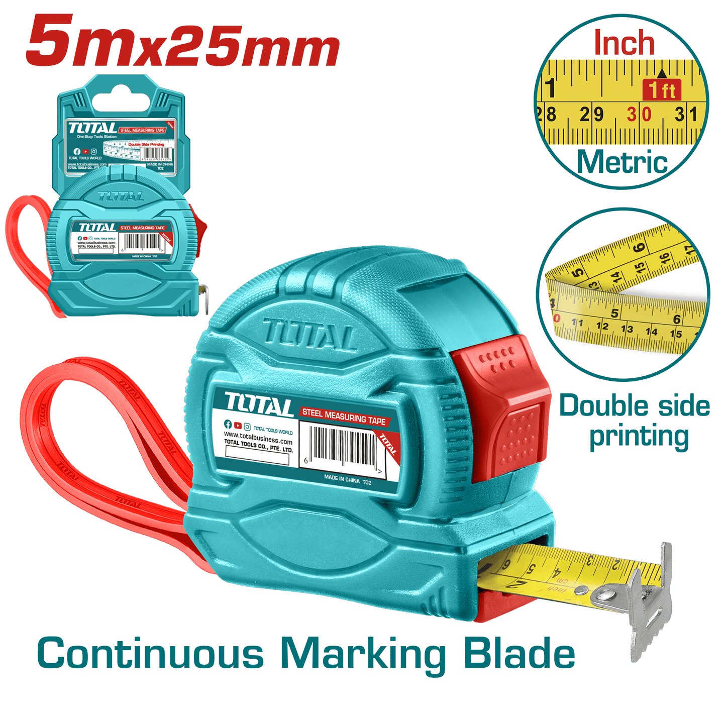 CINTA METRICA DE ACERO/ABS 1 BOT DOBLE LADO 5MX25MM
