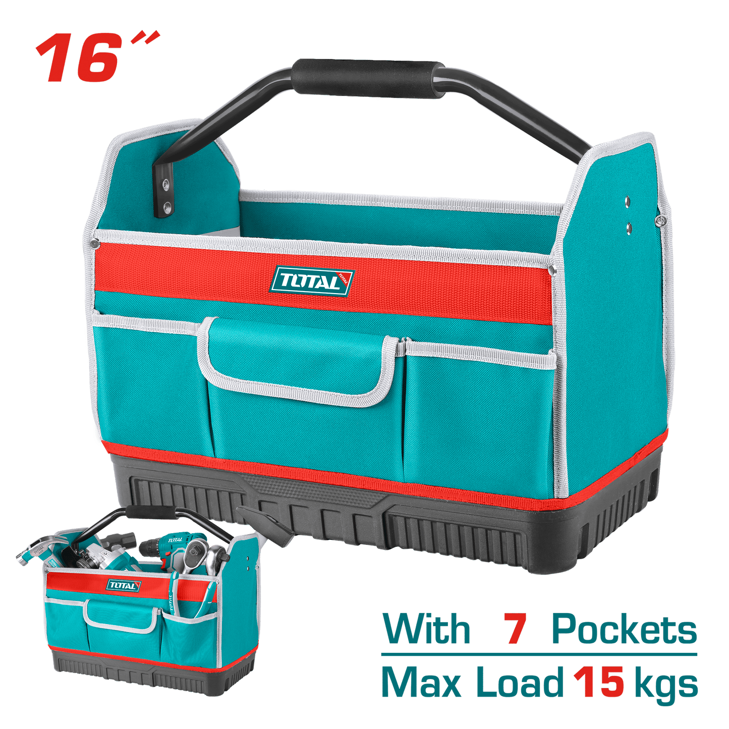MALETIN DE HERRAMIENTAS 16PULG 07 BOLSILLOS MAX 15KG POLYESTER 600D/1680D INDUSTRIAL