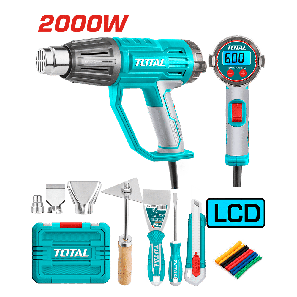 PISTOLA DE CALOR 2000W 450L/MIN 50-600ºC AJUSTABLE LCD +ACCESORIOS INDUSTRIAL