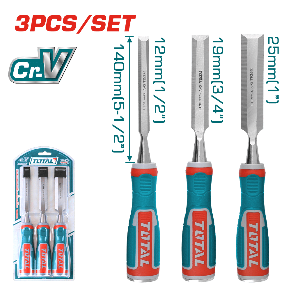 SET DE CINCELES P/MADERA CR.V 3PCS 12/19/25MM INDUSTRIAL