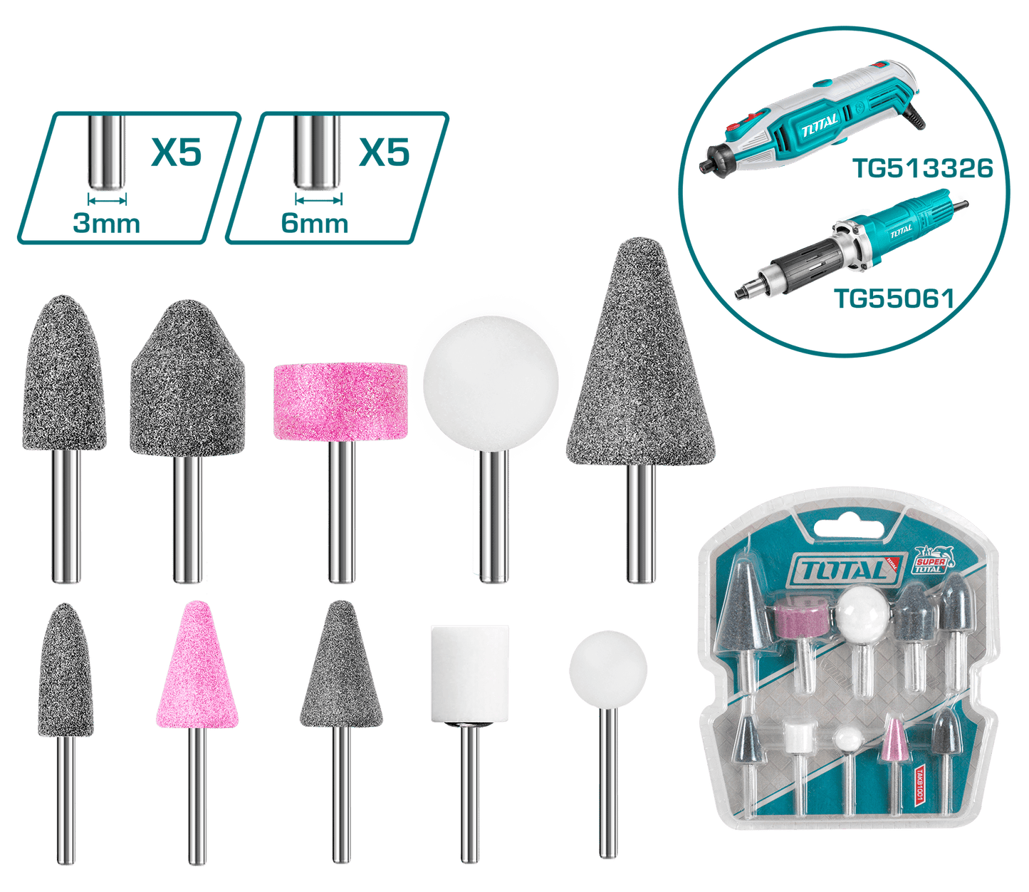 ACCESORIOS P/MINI-RECTIFICADOR 05PZS (3MM) + 5PZS (6MM) PIEDRAS