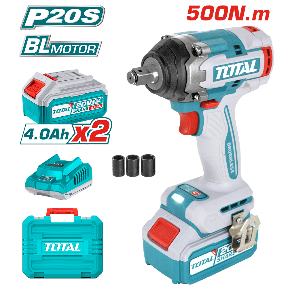 LLAVE IMPACTO BRUSHLESS 20V 500NM 1/2'' 3300BPM 2X4.0AH BRUSHLESS M/PLASTICO INDUSTRIAL