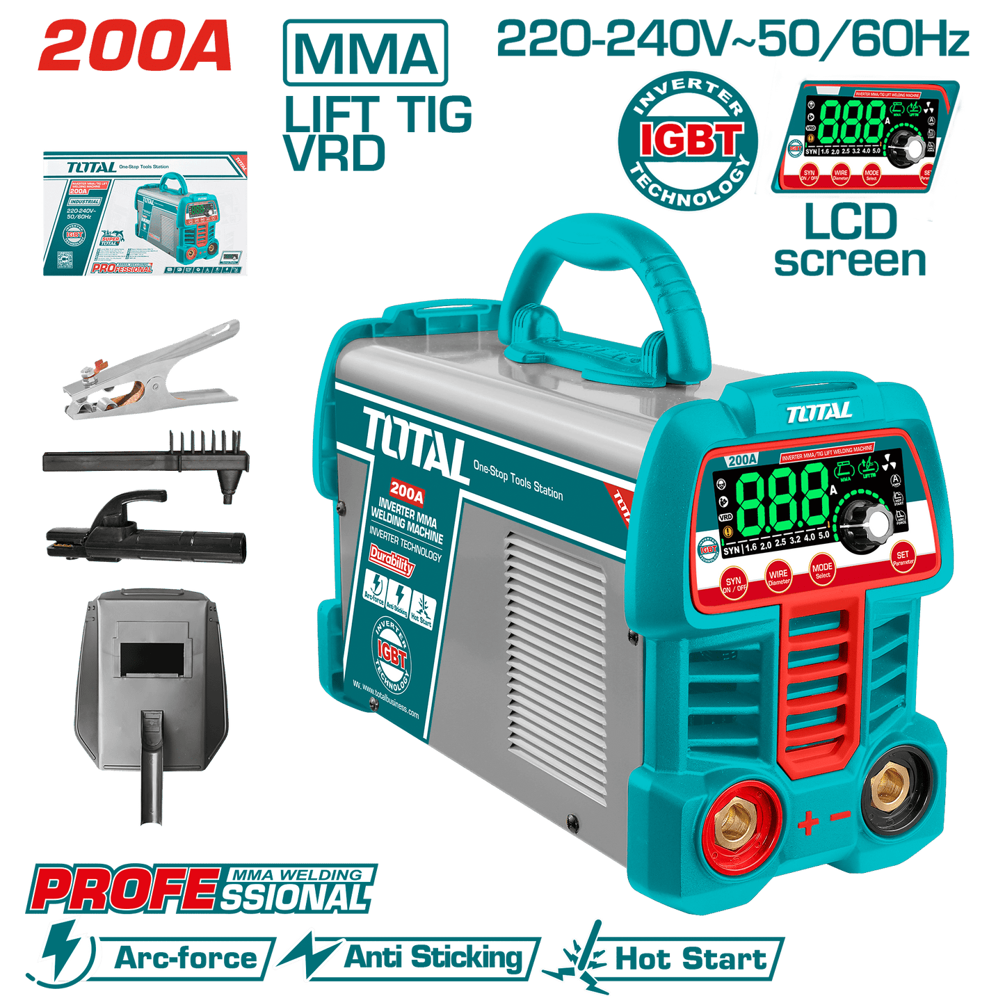 SOLDADORA INVERTER MMA/TIG VRD 15-200A LCD E:1.6-4.0MM LED DISPLAY PROFESIONAL