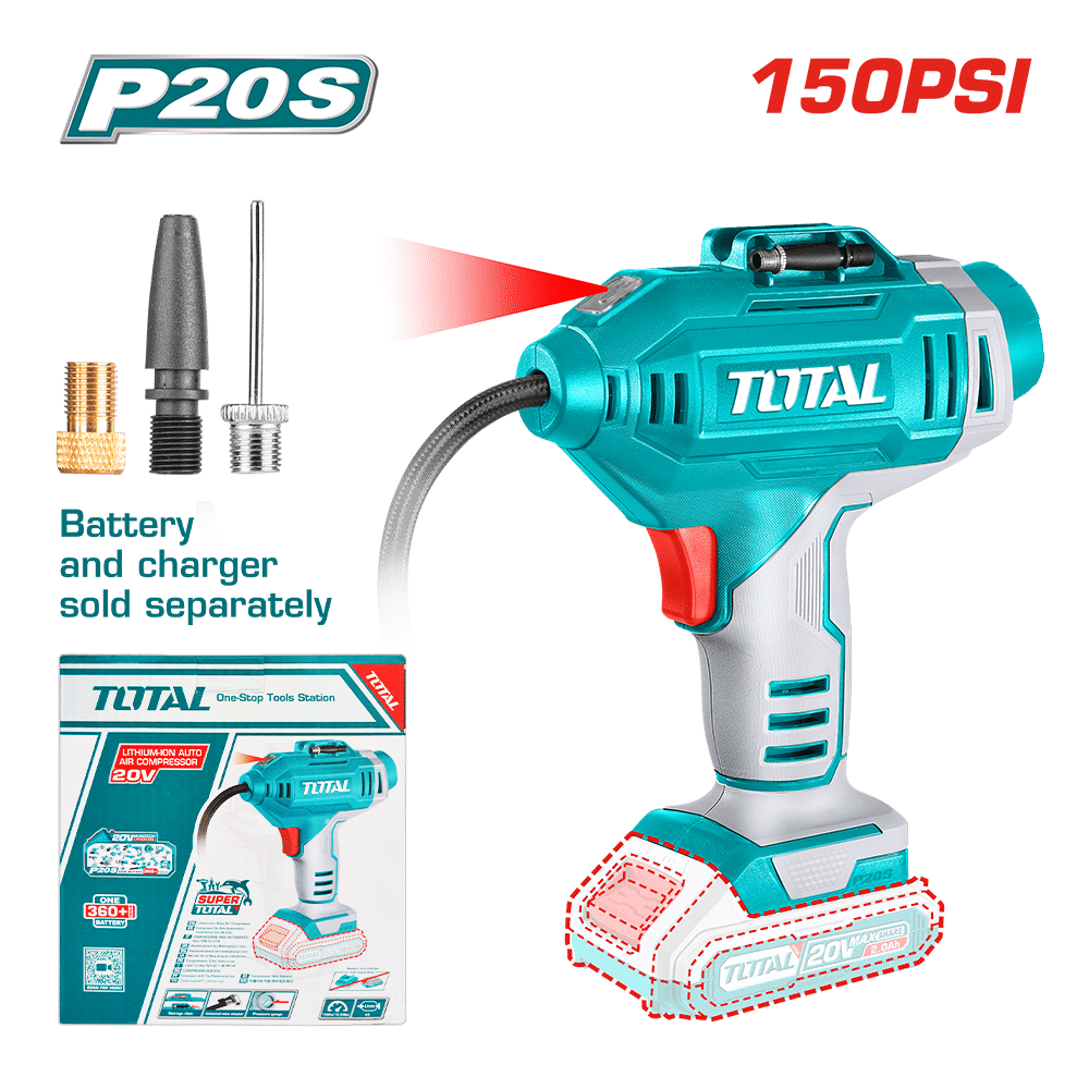 MINI COMPRESORA P/AUTO 20V LI-ION P20S 150PSI/10.34BAR