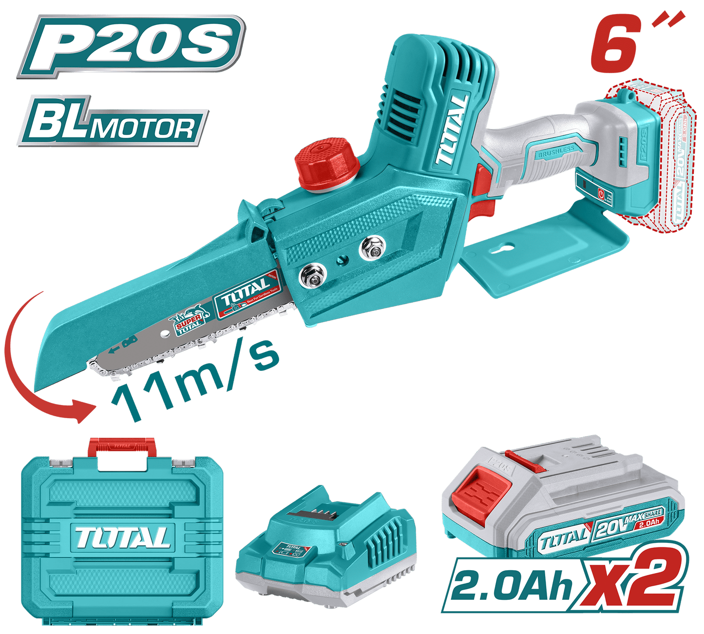 SIERRA DE CADENA LI-ION 20V 6" 15CM 11M/S + ACC