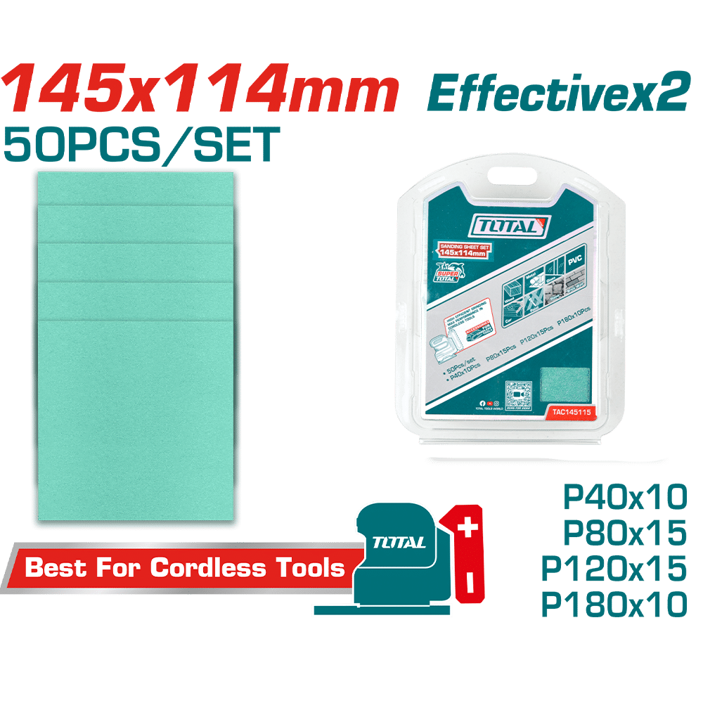 SET LIJAS P40/P80/P120/P180 50PCS RECTANGULAR 145X114MM INDUSTRIAL