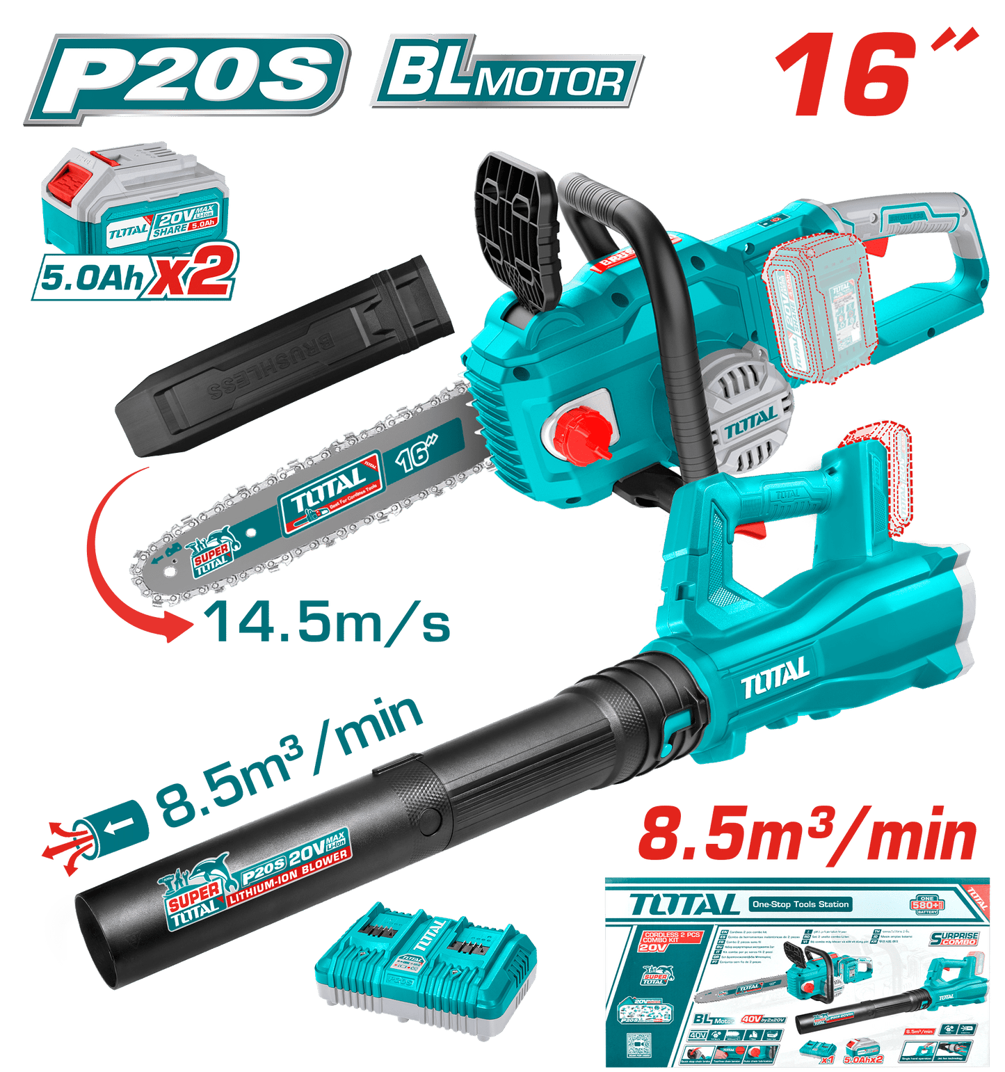 SIERRA + SOPLADORA LI-ION 20V 2X5.0AH
