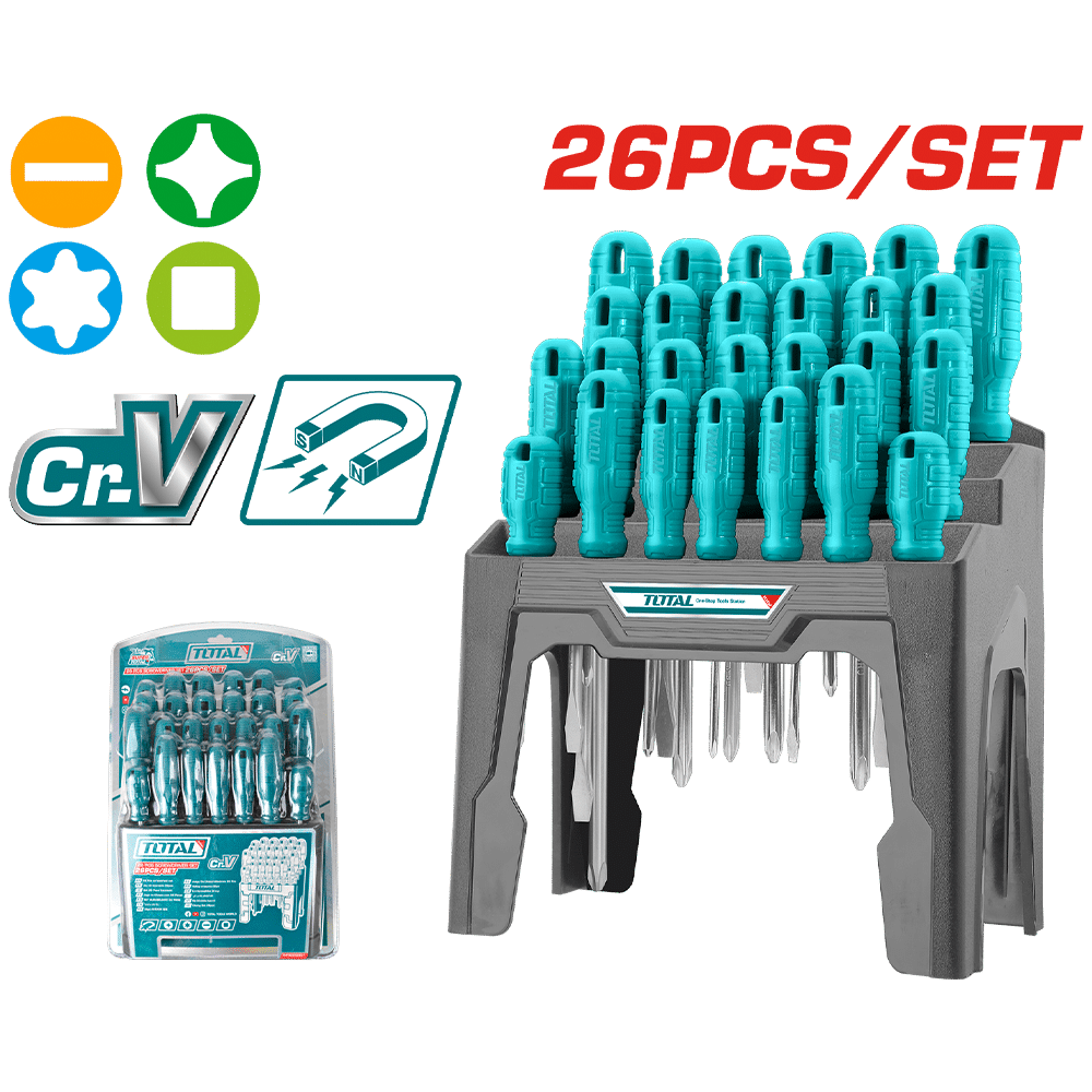 SET DESTORNILLADORES 26PZS CR-V MAGNETICO + SOPORTE