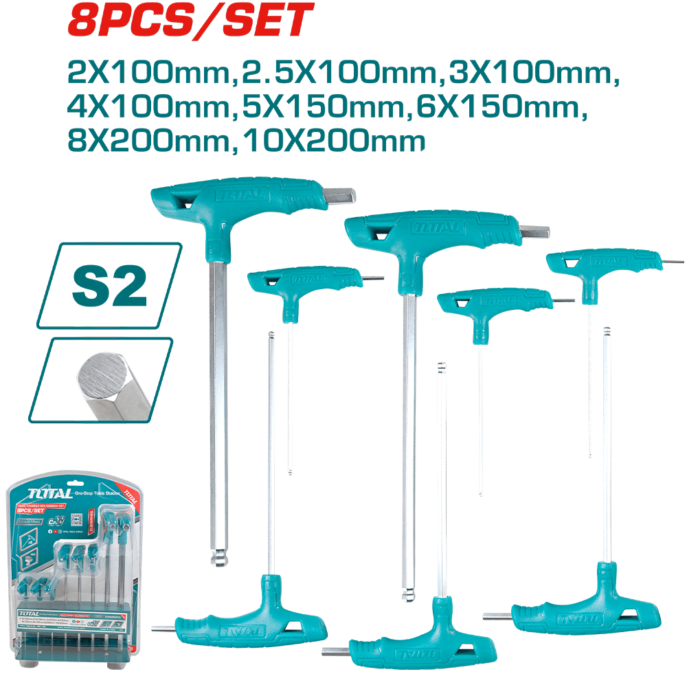 SET DE LLAVES HEXAGONALES MANGO T 8PCS S2 INDUSTRIAL