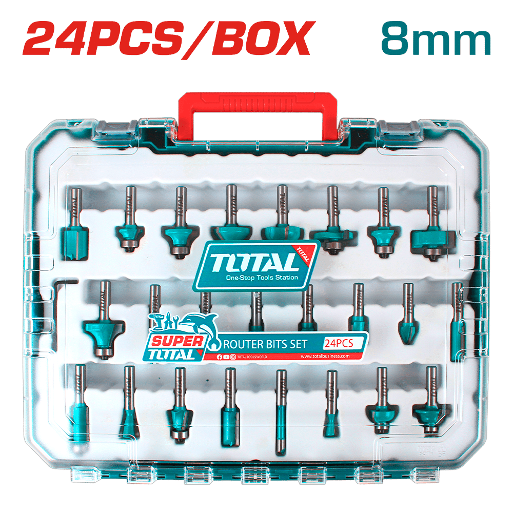 SET DE PUNTAS PARA RUTEADORA 08MM 24PCS EN MALETIN INDUSTRIAL