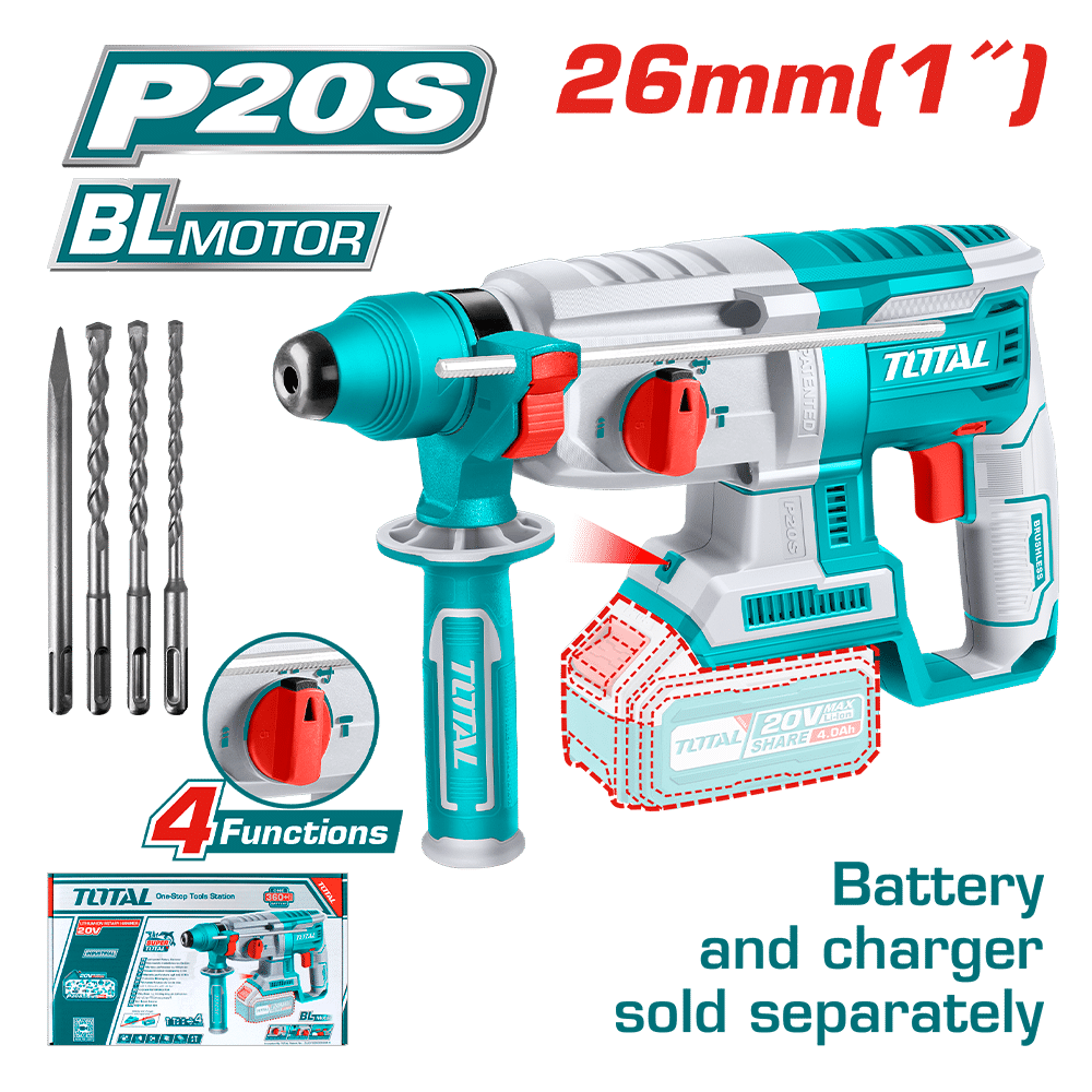 ROTOMARTILLO SDS+ 26MM 20V 2.5J 0-5000BPM BRUSHLESS 4FUNC INDUSTRIAL