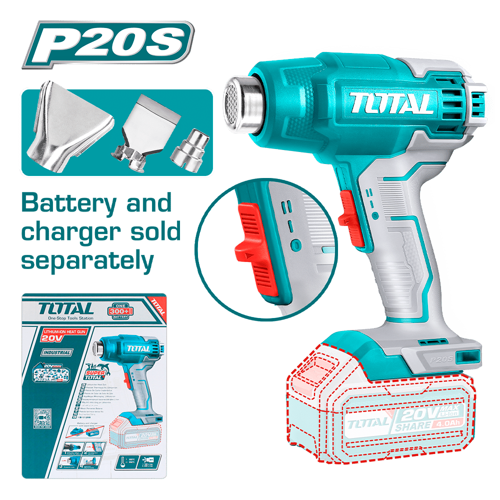 PISTOLA CALOR LI-ION 20V 300/550C 100/200 L/MIN +ACC MALETIN INDUSTRIAL