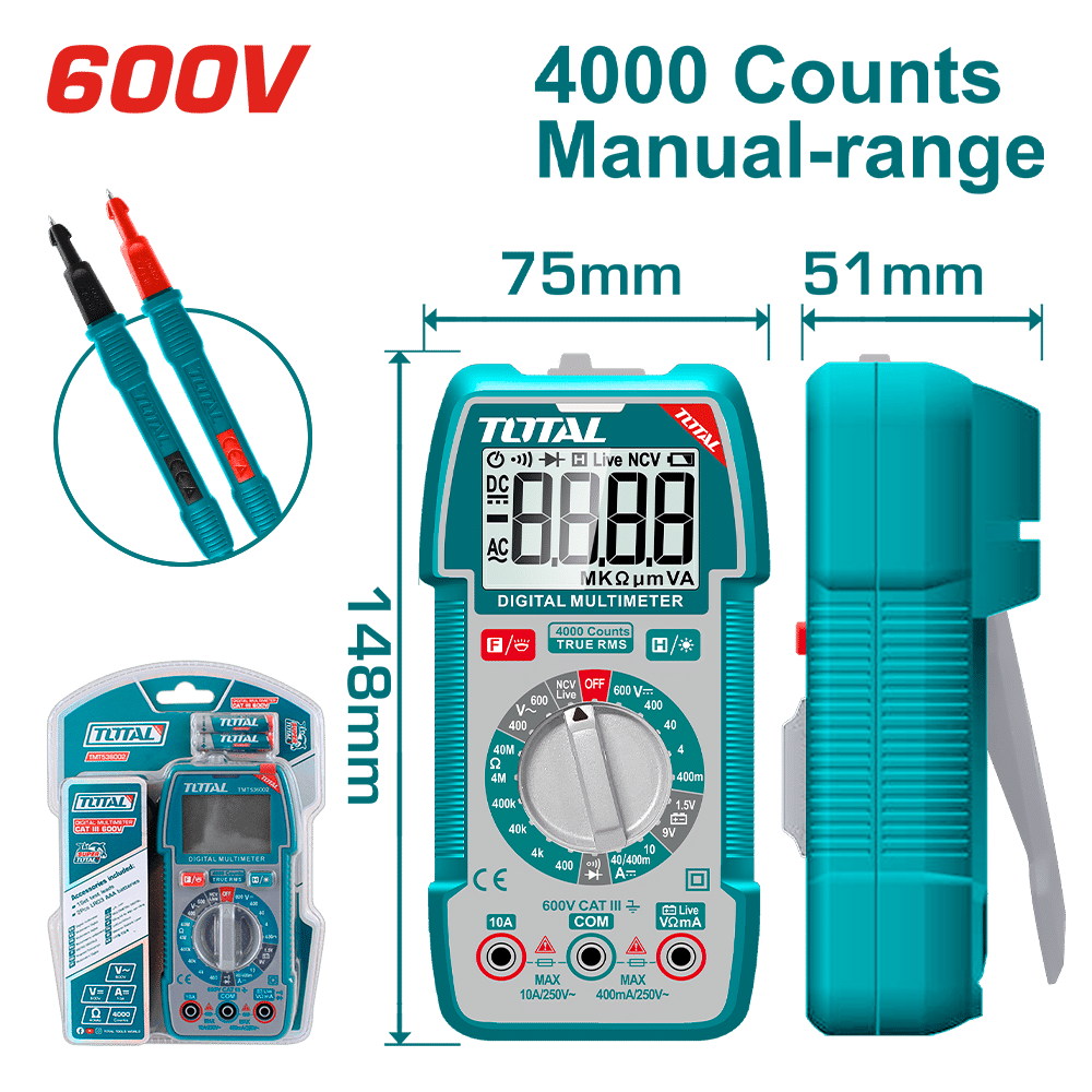 MULTIMETRO DIGITAL 4000 CONTEOS LCD AC/DC 600V