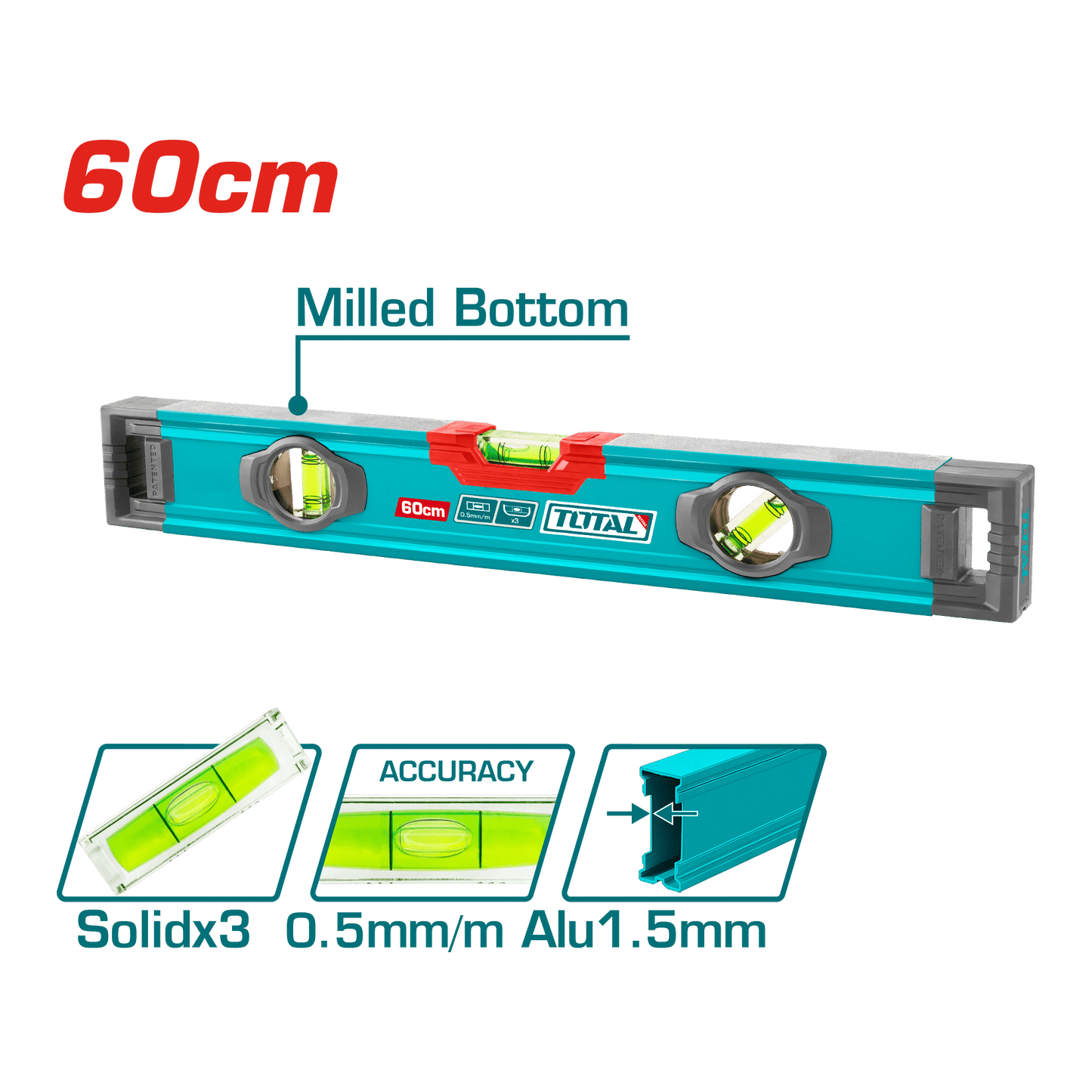 NIVEL BURBUJA 60CM B:3 ALUMINIO 1.5MM PRES:0.5MM SOCKET-V INDUSTRIAL