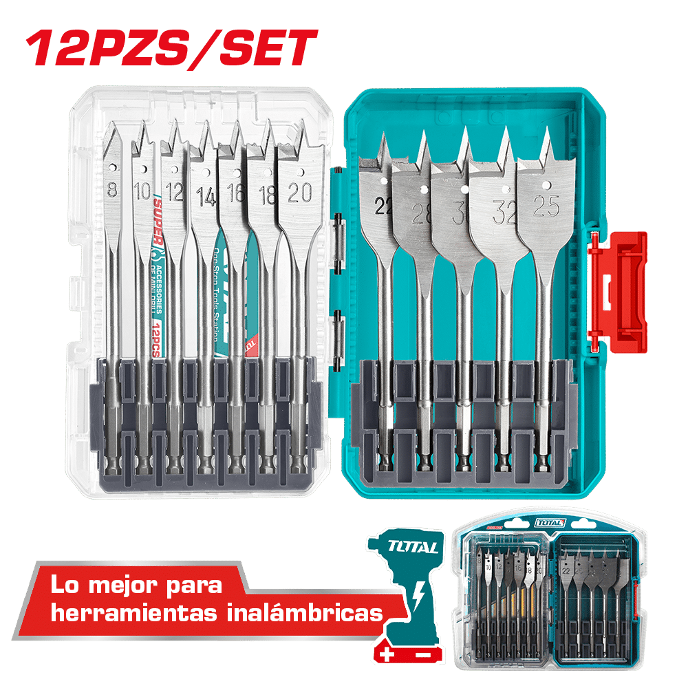 SET DE BROCAS PLANAS PARA MADERA 1/4'' HEX 152MM 12PCS INDUSTRIAL