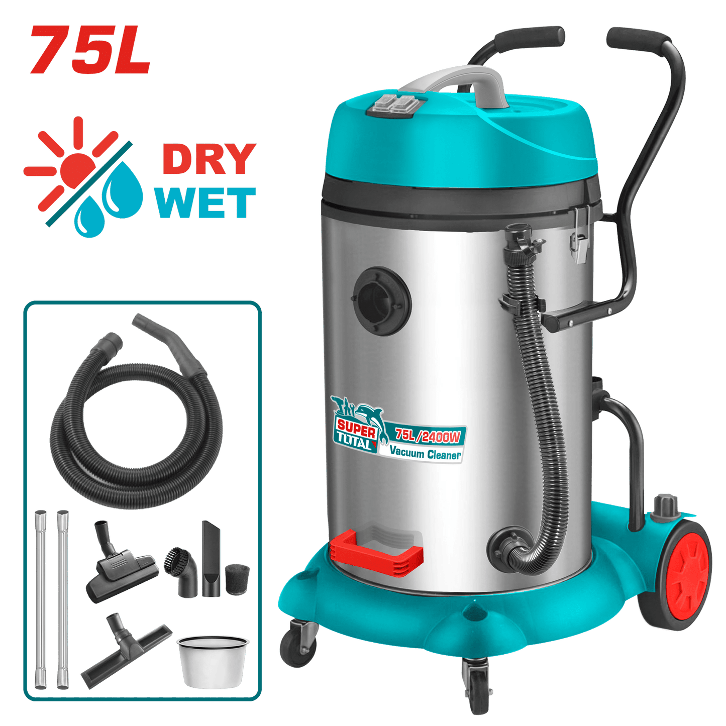 ASPIRADORA 75L 2X1200W 3CBM/MIN SECO/HUMEDO INDUSTRIAL