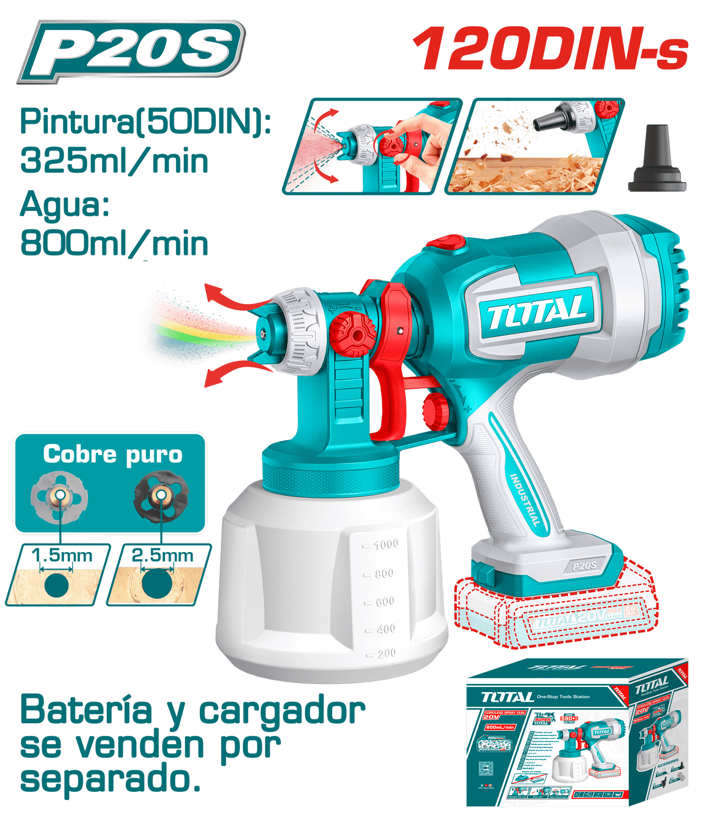 PISTOLA PINTAR 20V 800ML/MIN 120DIN-S CAP:1000ML