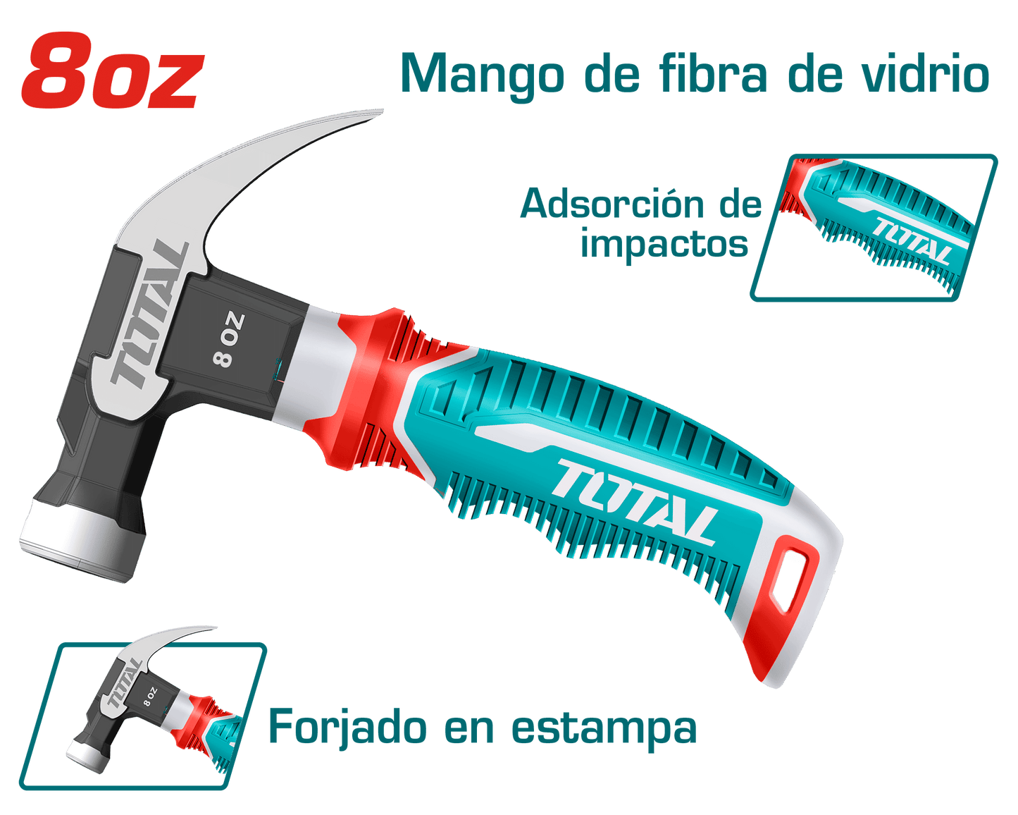 MARTILLO DE UÑA MANGO FIBRA DE VIDRIO MINI 8OZ/220G ACERO CARBON MAGN
