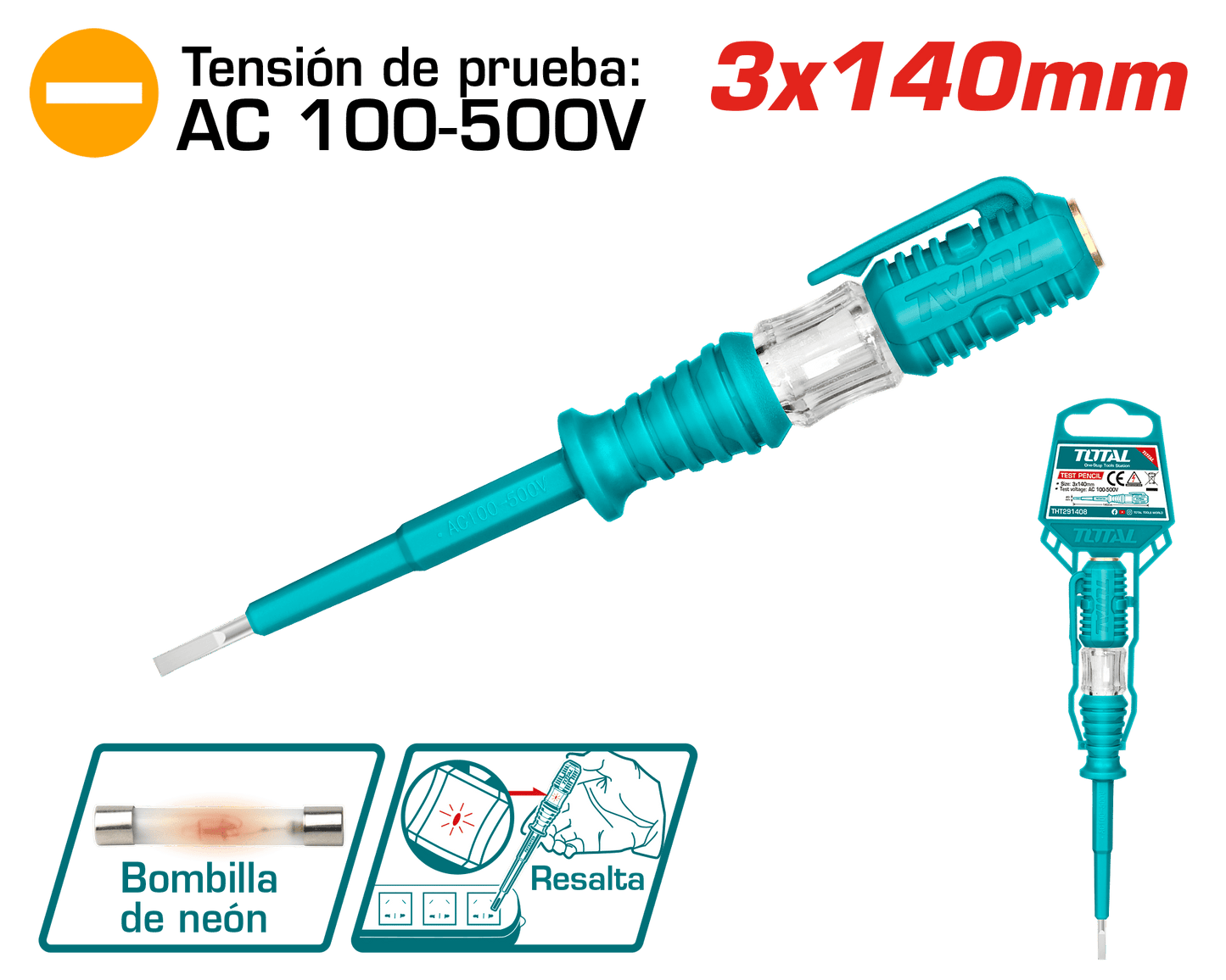 3 LAPIZ DE PRUEBA VOLTAJE AC 100-500V 3X140MM