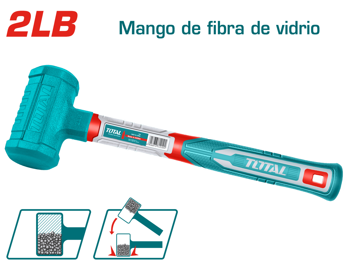 COMBA ANTIREBOTE 2LB MANGO DE FIBRA DE VIDRIO
