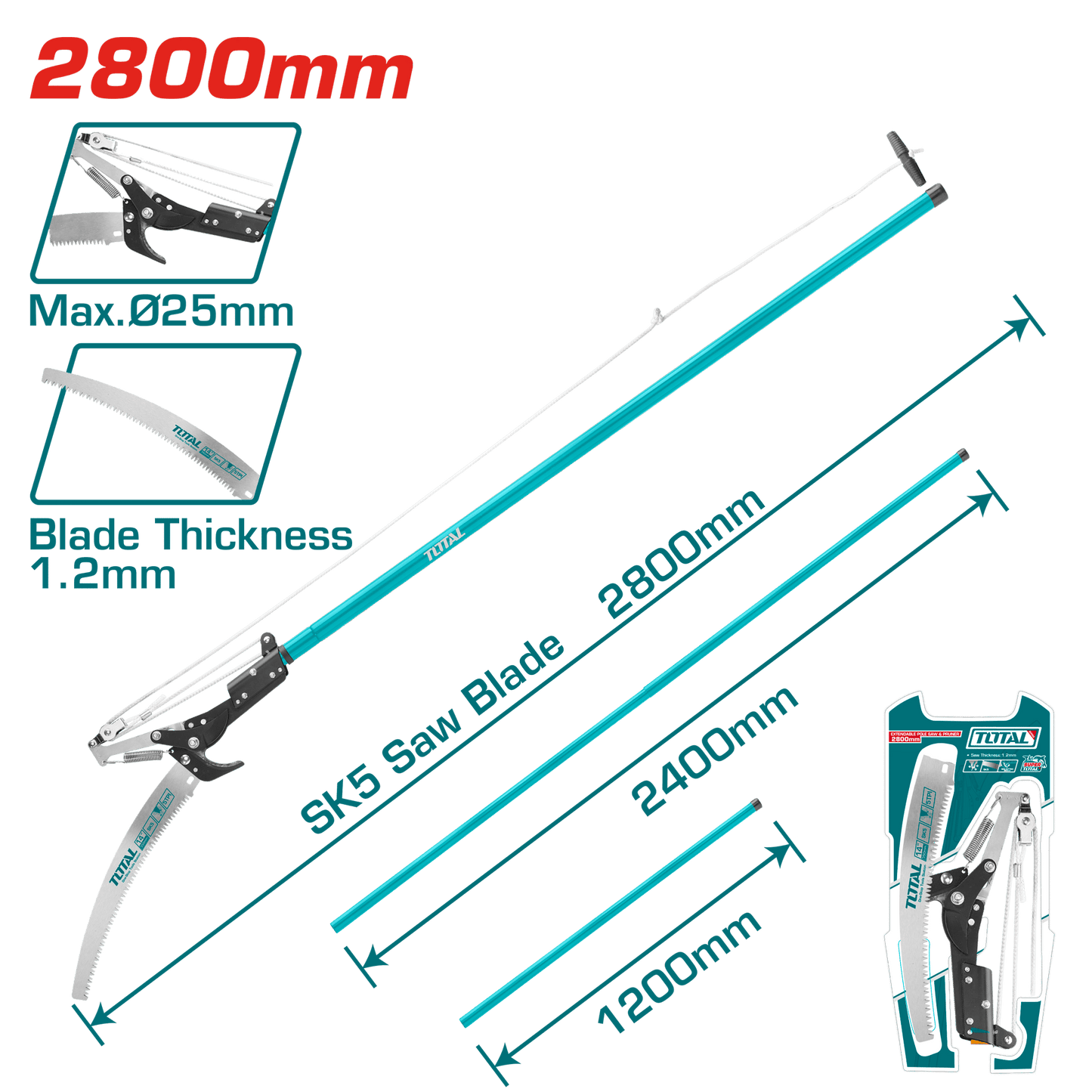 SIERRA DE MANGO EXTENDIBLE 2800MM HOJA:1.2MM SK5 TRIPLE DIENTE INDUST