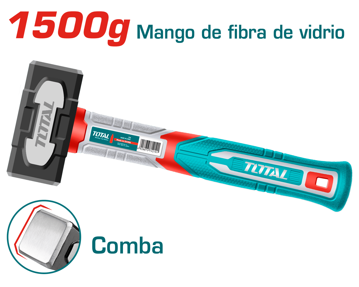 COMBA P/PIEDRA 1500G ACERO/CARBON 45 MANGO FIBRA DE VIDRIO