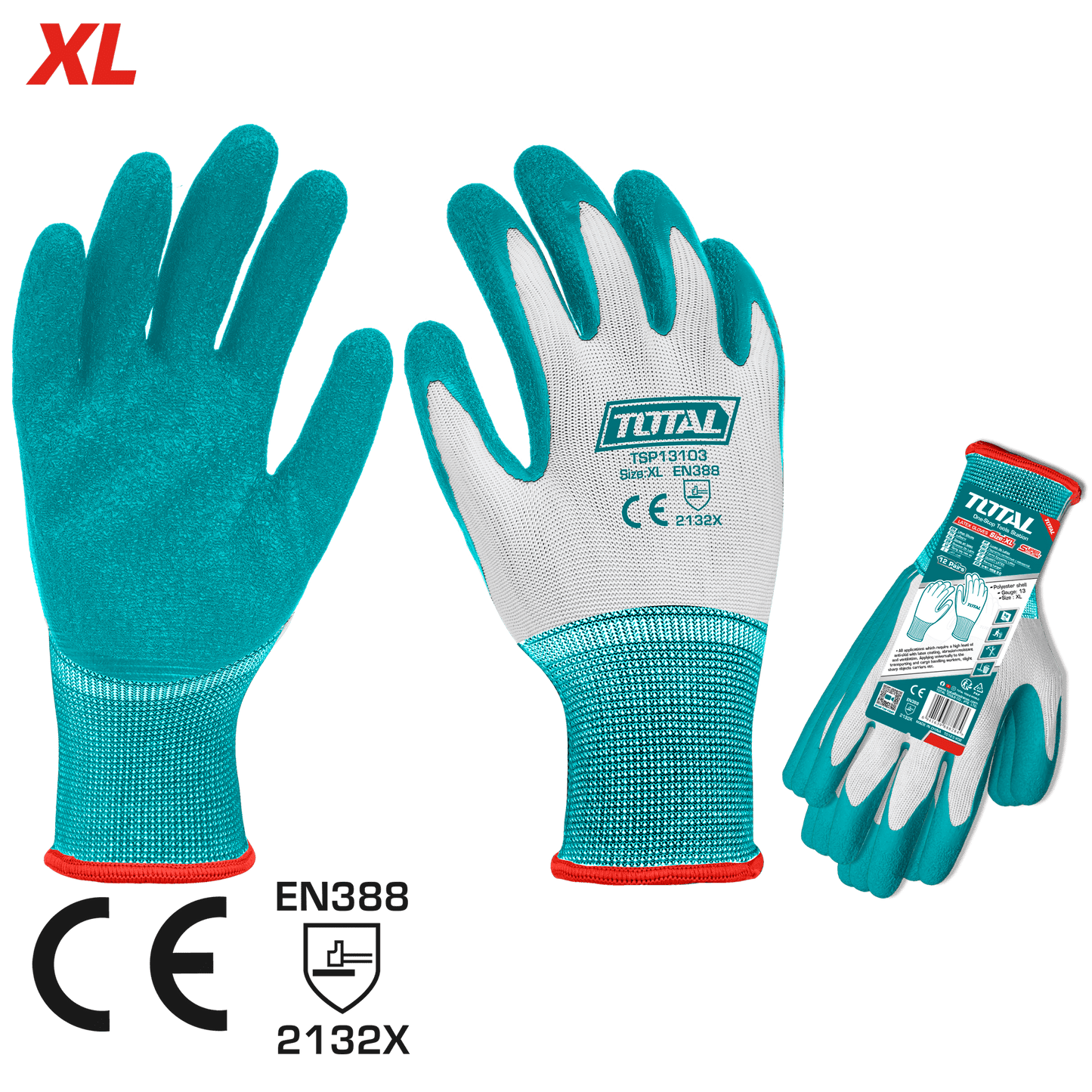 12 PARES DE GUANTES DE TRABAJO LATEX XL (CARGA PESADA)