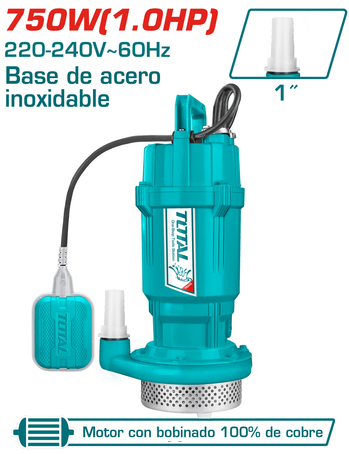 BOMBA SUMERGIBLE AC INOX 750W(1.0HP) H:32M C:7.5M3/H S:1''