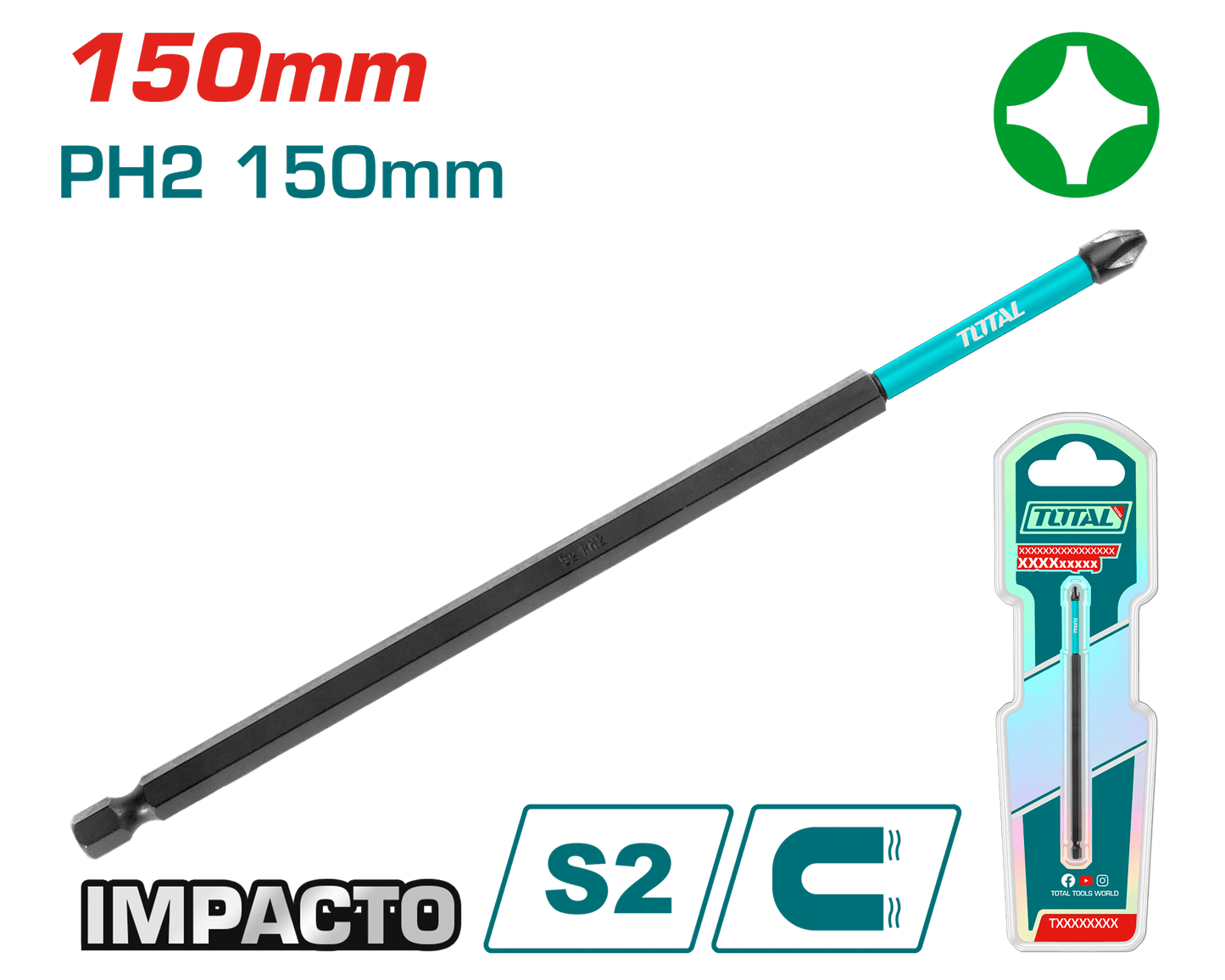 PUNTA DE IMPACTO 150MM PH2 S2 MAGNETICO INDUSTRIAL