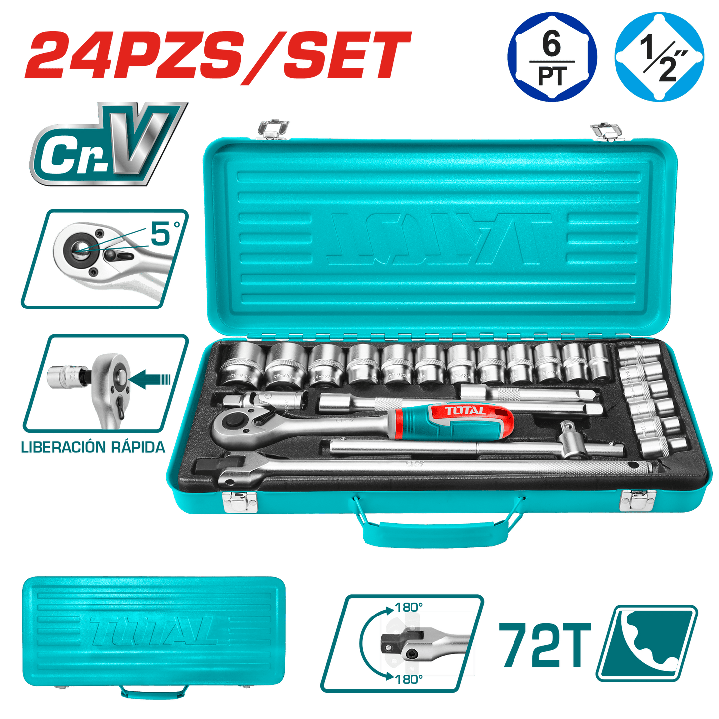 RACHET 1/2 + SOCKET 50BV30 24PCS MALETIN INDUSTRIAL