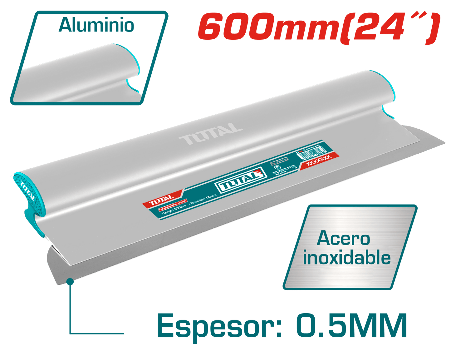 ESPATULA DE EMPASTADO DRYWALL 600MM TH:0.5MM ACERO INOX INDUSTRIAL