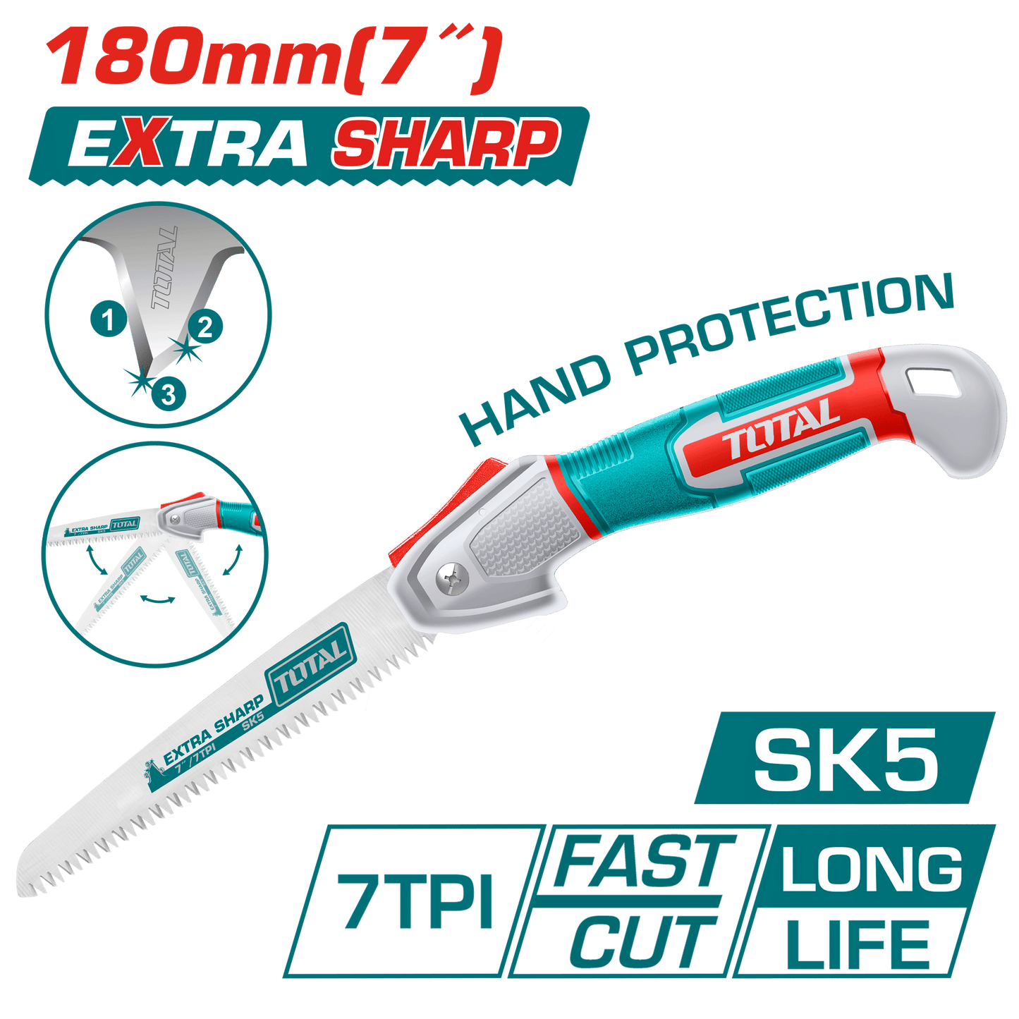 SIERRA DE MANGO RETRACTIL 180MM (7'') EXTRA FILO SK5 7TPI TRIPLE DIENT