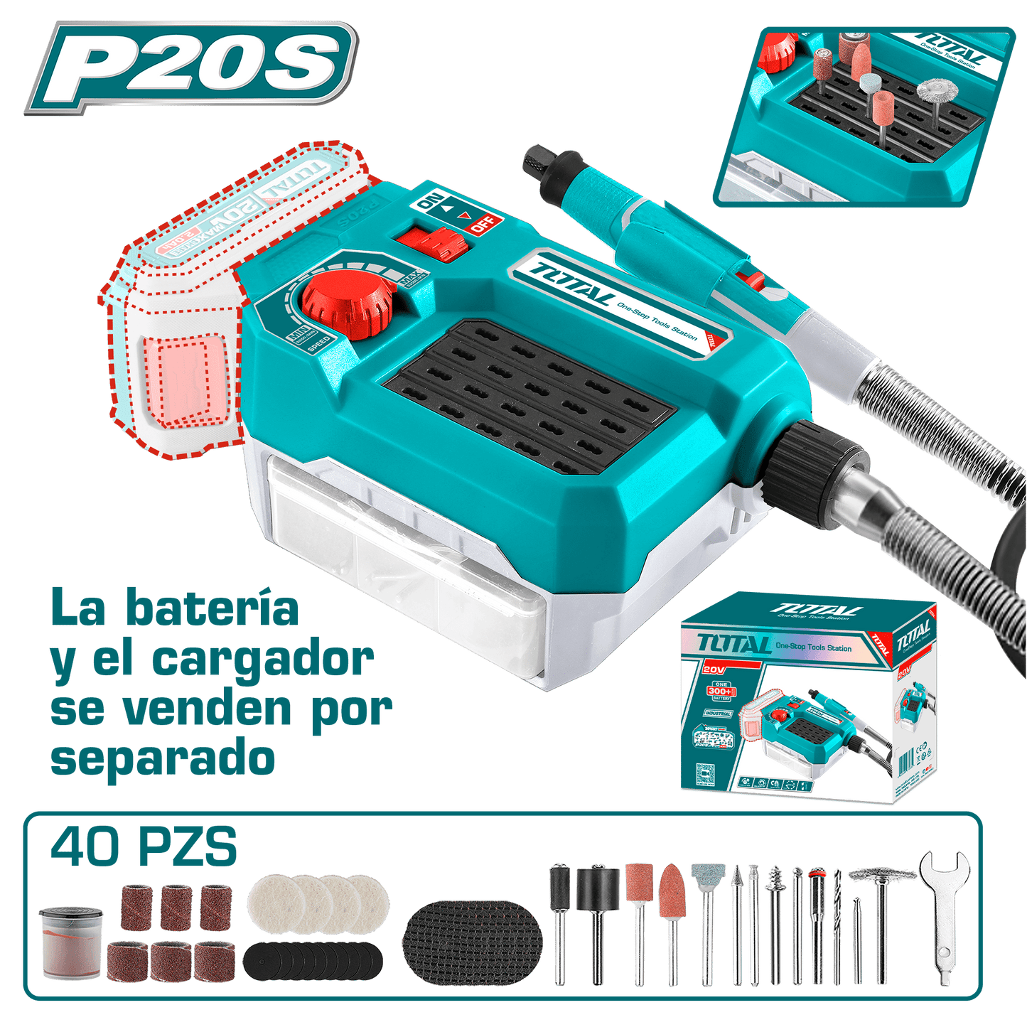 MINI AMOLADORA 20V 5000-33000RPM 3.2MM VARIABLE ACC:40PCS