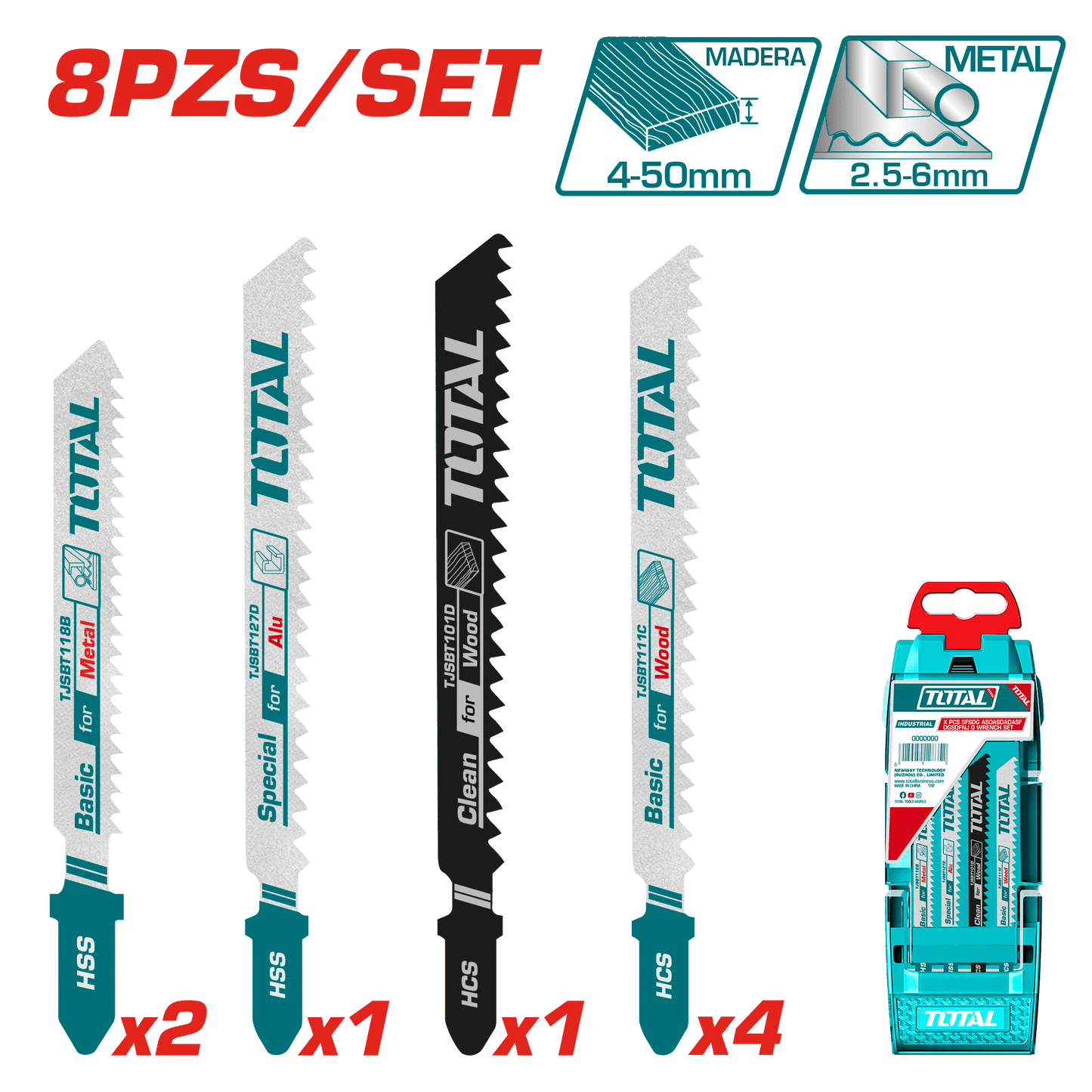 HOJAS P/SIERRA CALADORA 8PCS ALU/METAL/MADERA INC ESTUCHE