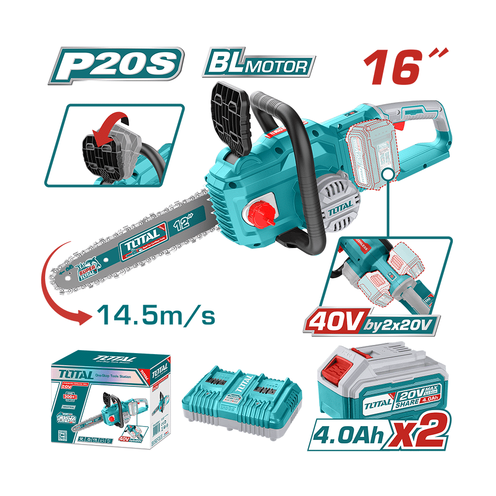 SIERRA DE CADENA LI-ION 40V (20+20V) 16'' (40CM) 14.5M/S 2X4.0AH