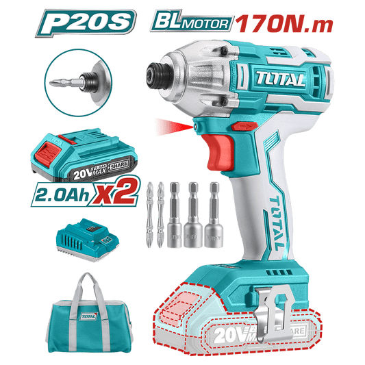 ATORNILLADOR IMPACTO LI-ION 20V HEX:6.35 170NM 2X2.0AH 3300BPM BRUSHLESS M/TELA INDUSTRIAL