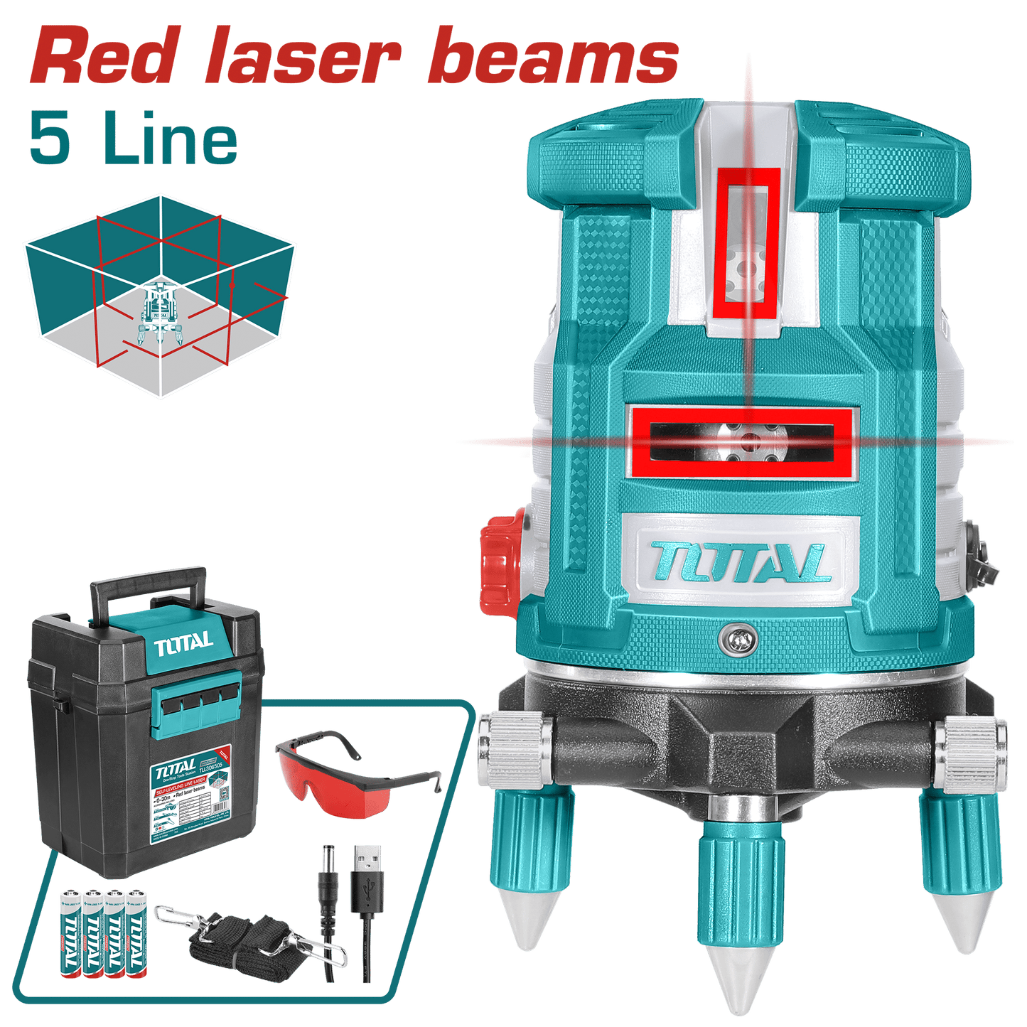 NIVEL LASER 0-30M 5 LINEAS PRECISION 1MM ROJO INDUSTRIAL