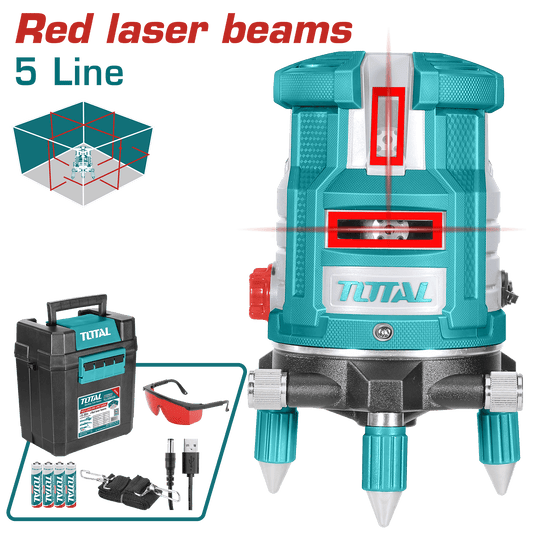 NIVEL LASER 0-30M 5 LINEAS PRECISION 1MM ROJO INDUSTRIAL