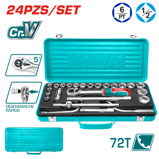 SET RACHET + SOCKET CR-V 24 PCS MALETIN INDUSTRIAL