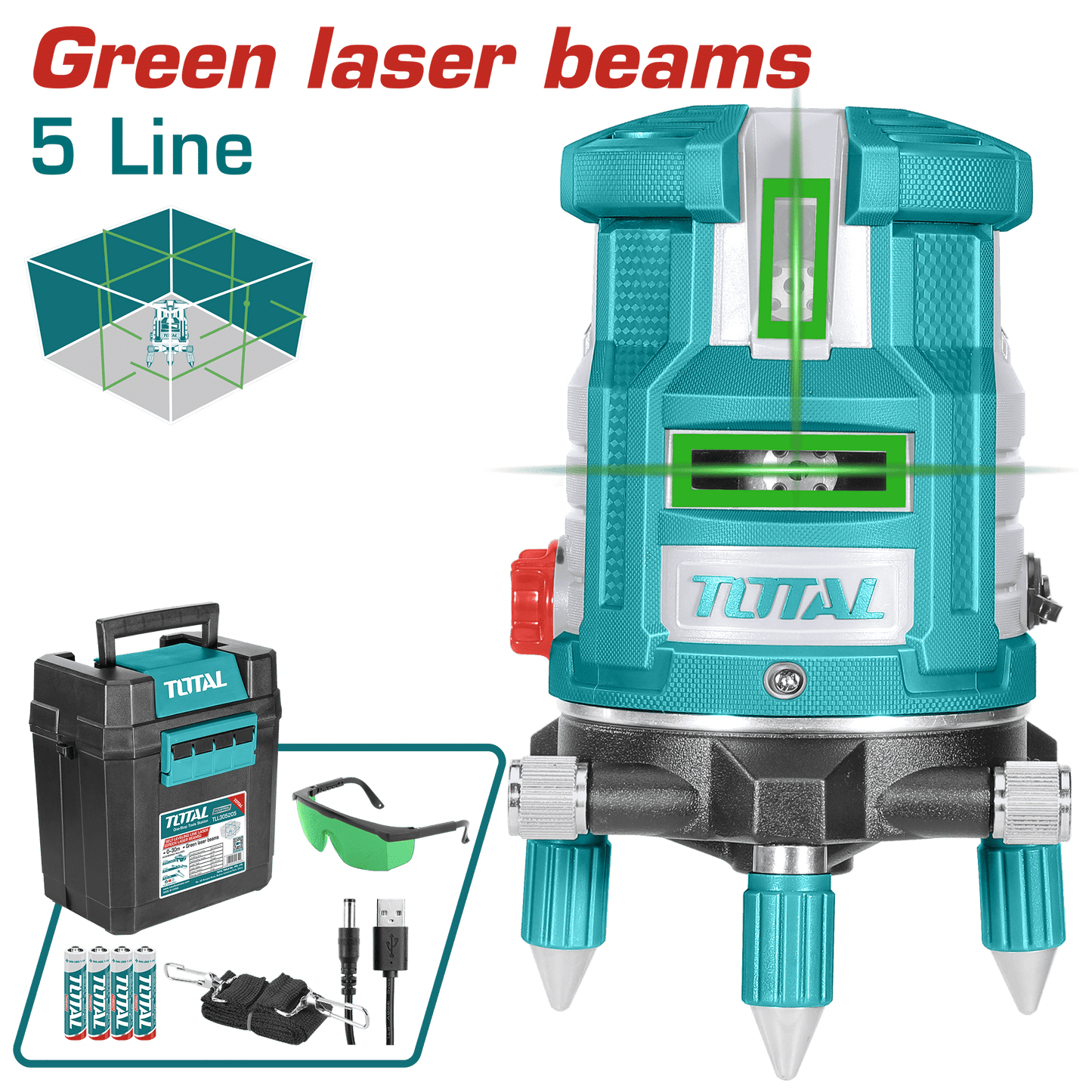 NIVEL LASER 0-30M 5 LINEAS PRECISION 1MM VERDE INDUSTRIAL