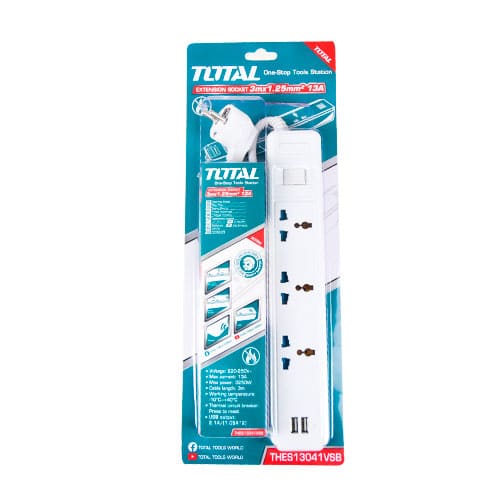 EXTENSION SUPRESOR DE PICOS 3 TOMAS + 2 PUERTOS USB