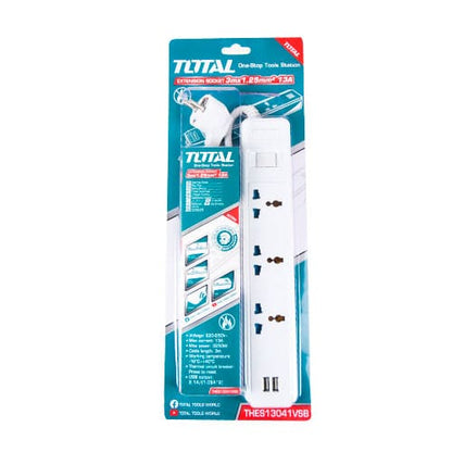 EXTENSION SUPRESOR DE PICOS 3 TOMAS + 2 PUERTOS USB