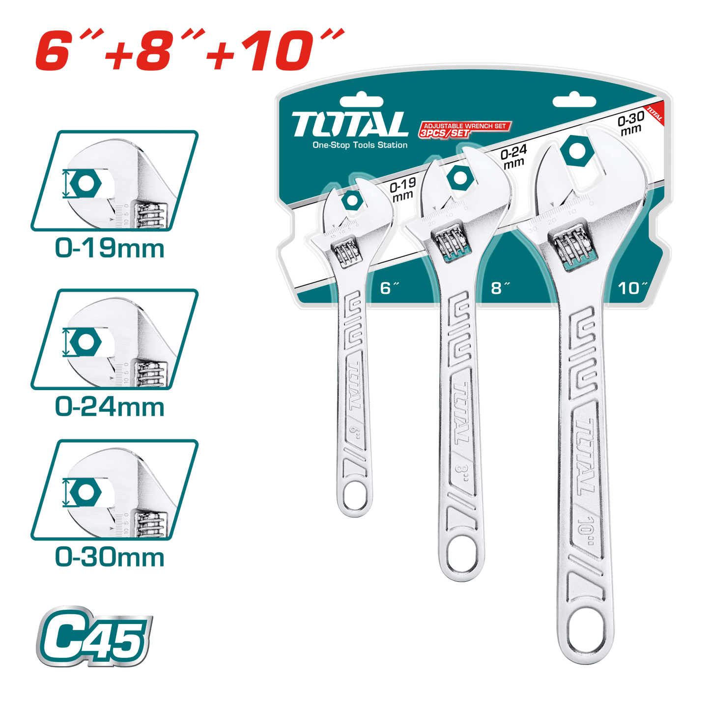 SET DE LLAVES AJUSTABLES 3PCS 6/8/10 ACERO CARBONO