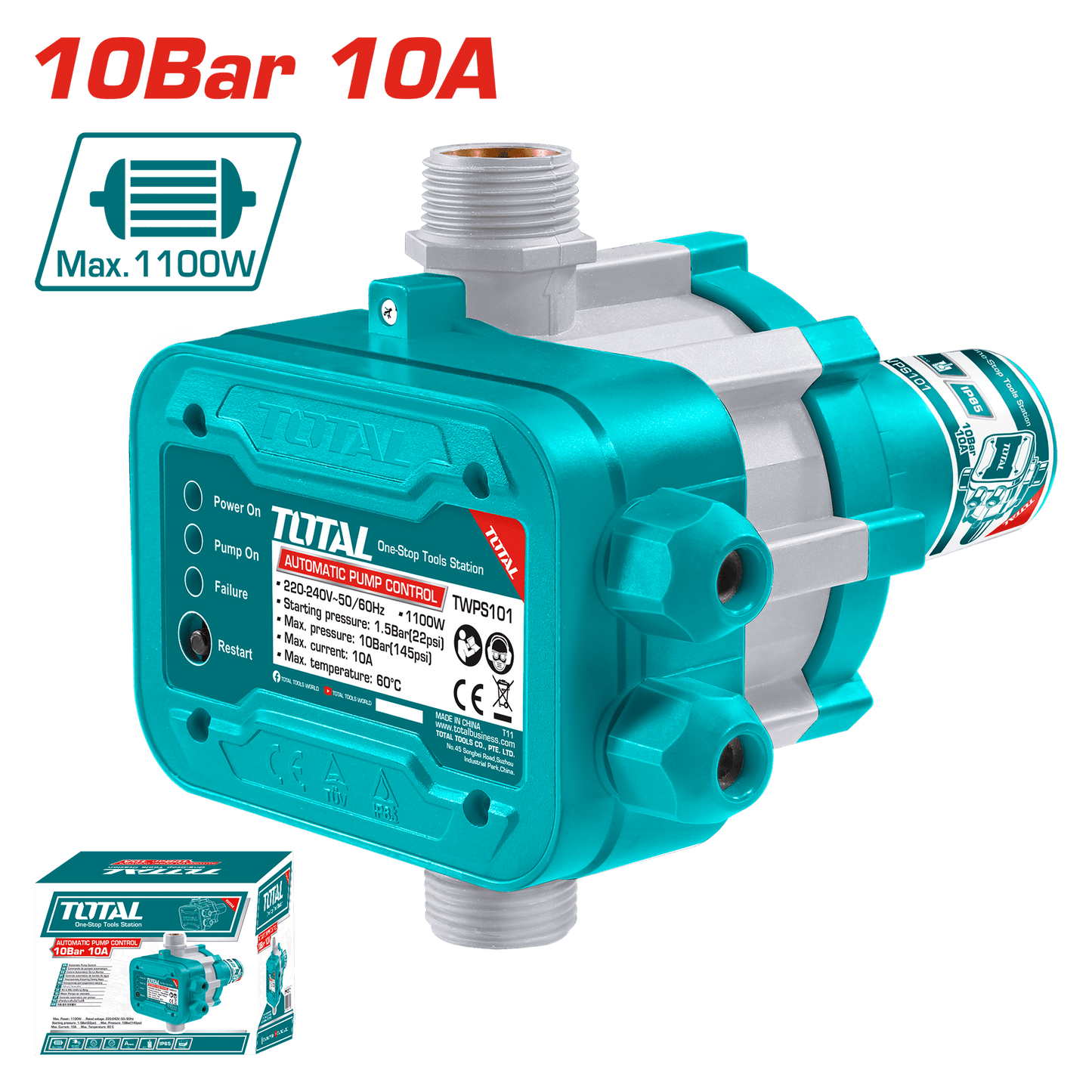 SWITCH DE BOMBA AUTOMATICO 1.5-10BAR 10A IP65 1PULG A