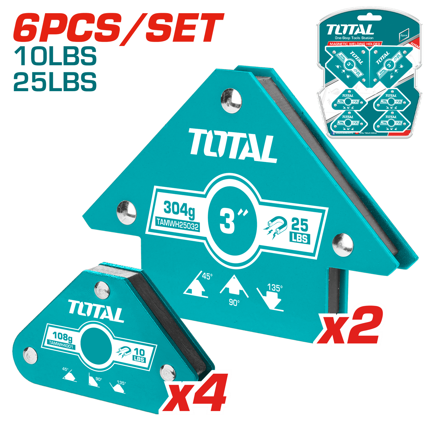 SET SUJETADORES MAGNÉTICOS P/SOLDAR 6PCS 10/25LBS