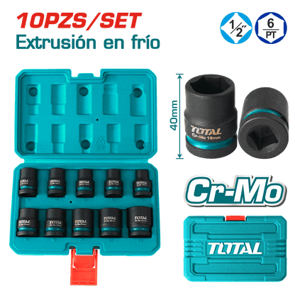SET DADOS IMPACTO 1/2 PULG 10PCS 10-24MM CR-MO MALETIN INDUSTRIAL