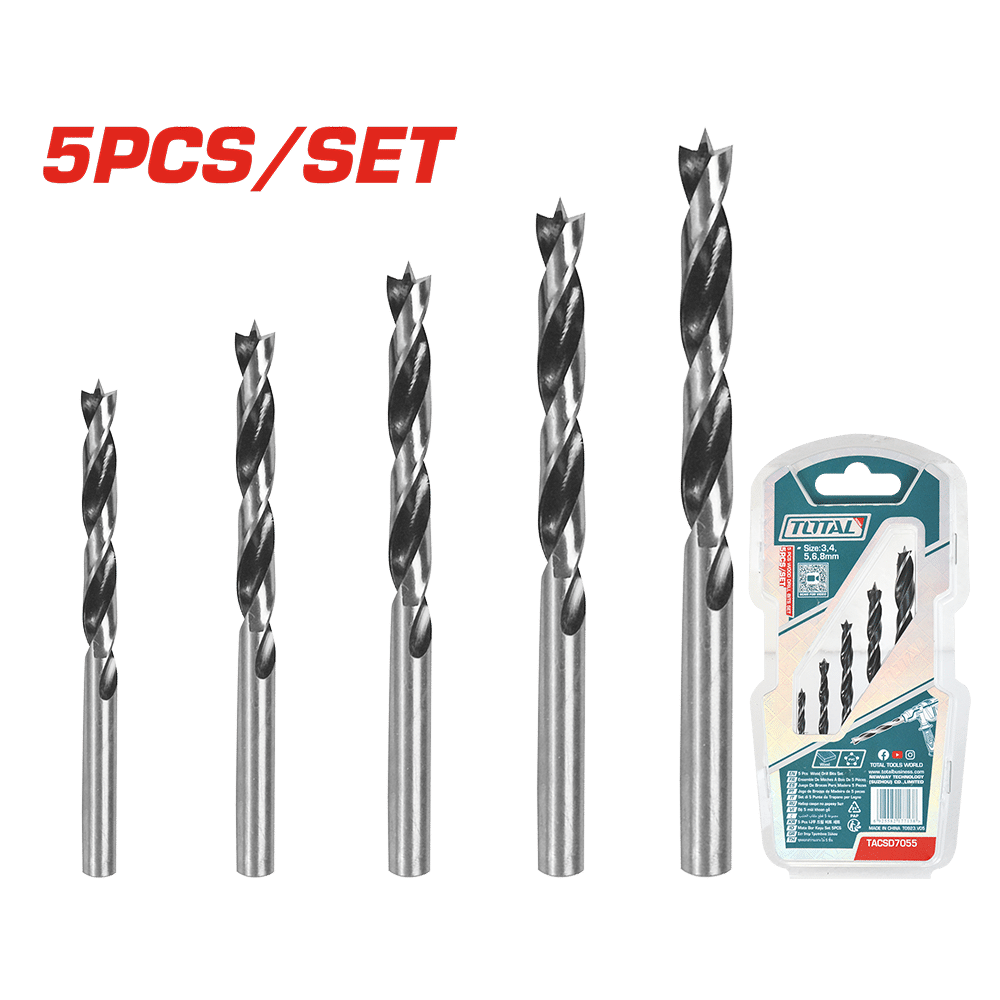 SET DE BROCAS P/MADERA 5PZS DIA 3-8MM