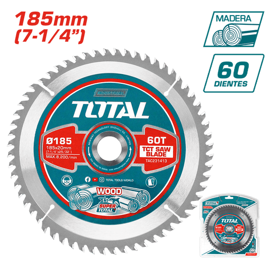 DISCO DENTADO TCT P/MADERA 185MM (7-1/4'') 60T INDUSTRIAL